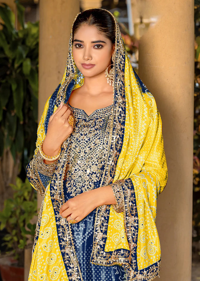 Blue Embroidered Palazzo Suit