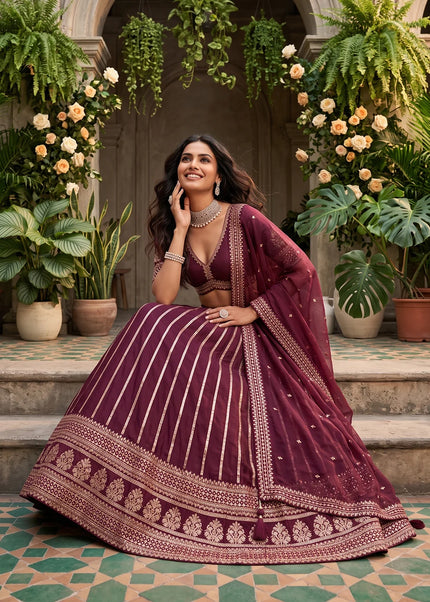 Maroon Embroidered Lehenga Choli