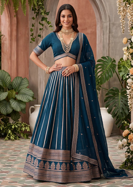 Teal Embroidered Lehenga Choli