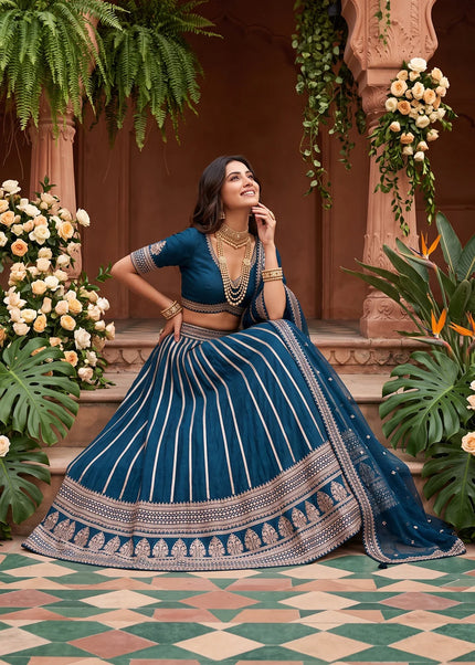 Teal Embroidered Lehenga Choli