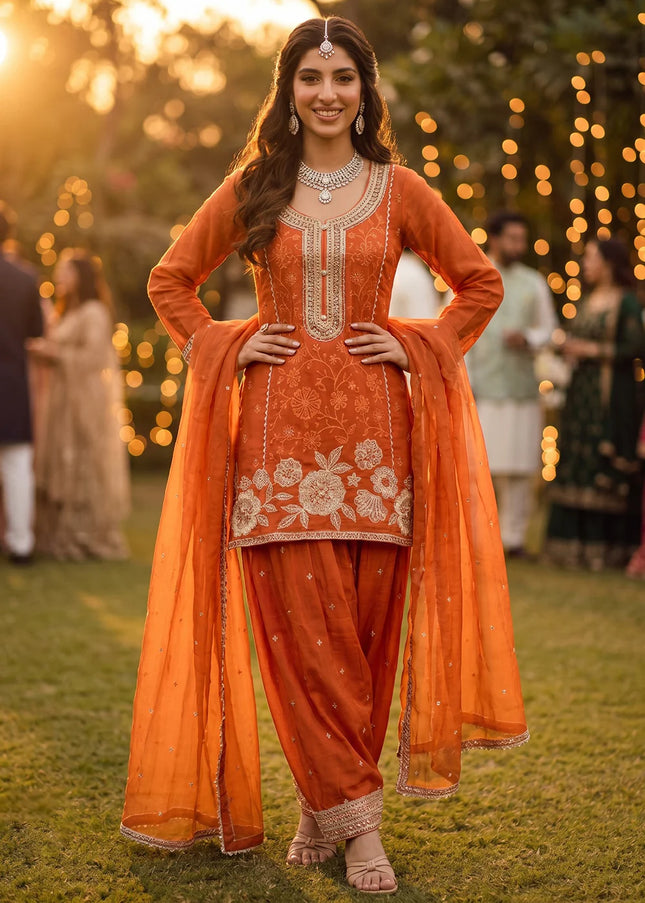 Orange Embroidered Salwar Suit