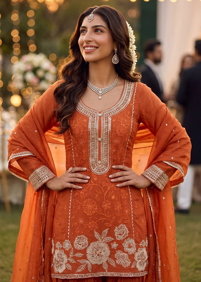 Orange Embroidered Salwar Suit