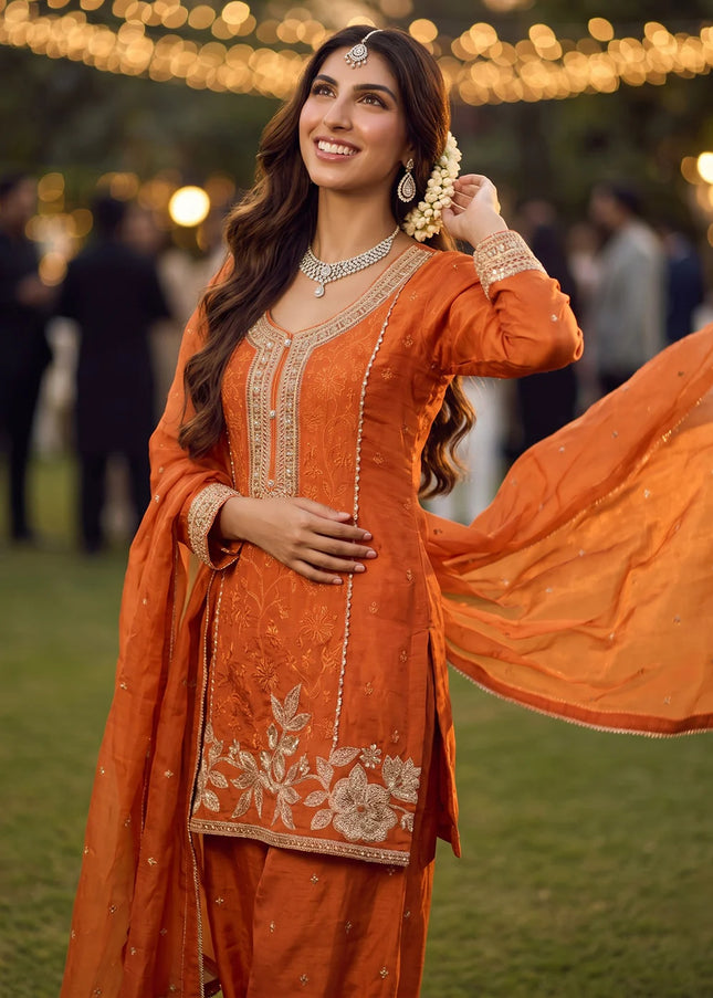 Orange Embroidered Salwar Suit