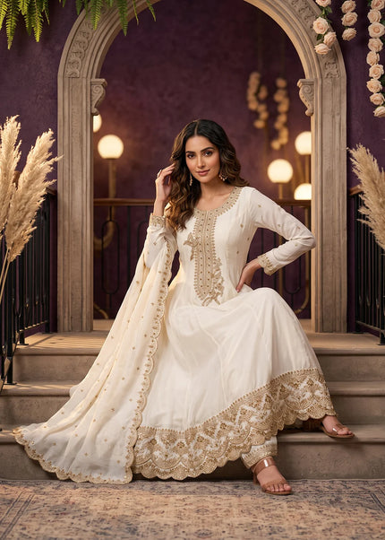 Offwhite Embroidered Pant Style Suit