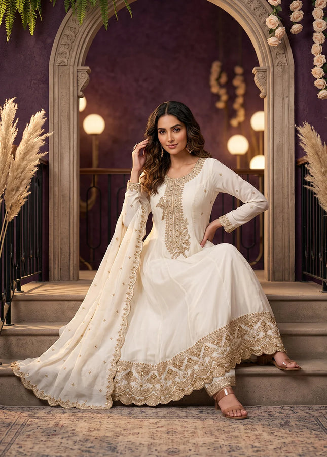 Offwhite Embroidered Pant Style Suit