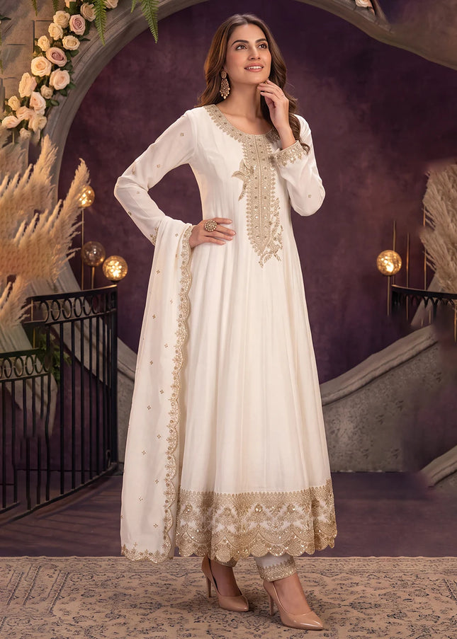 Offwhite Embroidered Pant Style Suit