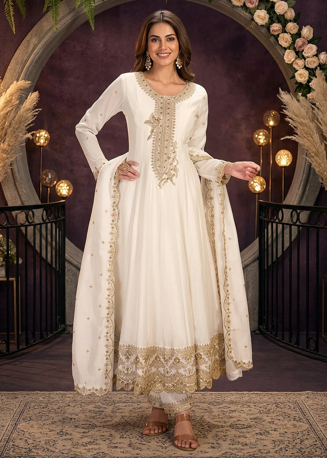 Offwhite Embroidered Pant Style Suit