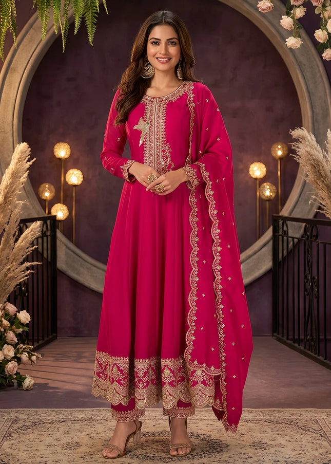 Pink Embroidered Pant Style Suit