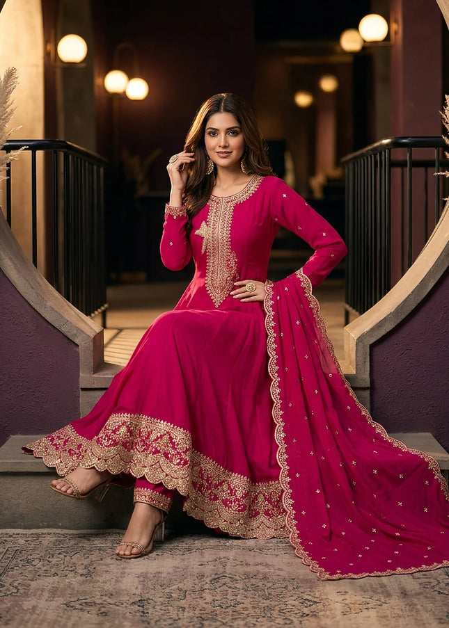 Pink Embroidered Pant Style Suit