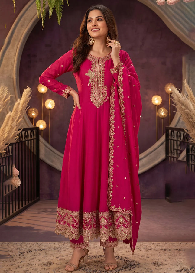 Pink Embroidered Pant Style Suit