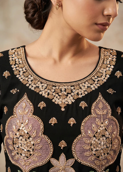 Black Embroidered Palazzo Suit
