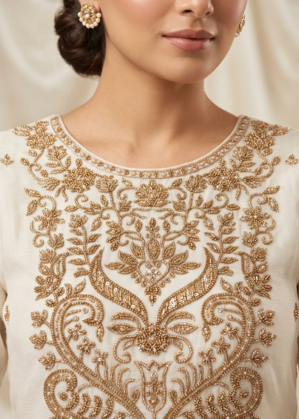 Offwhite Embroidered Palazzo Suit