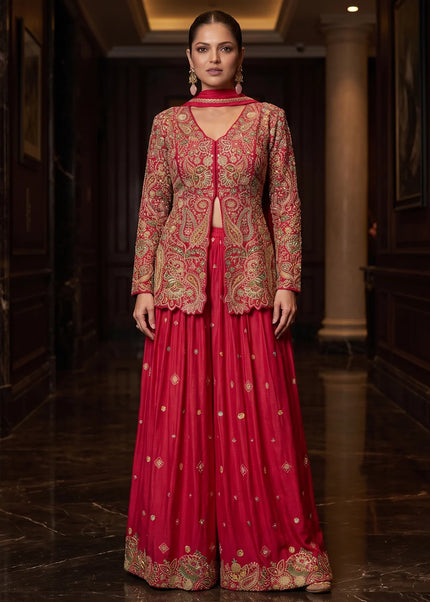 Pink Embroidered Sharara Suit