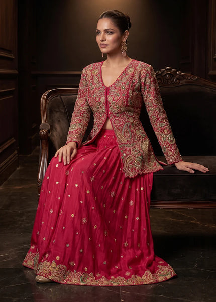 Pink Embroidered Sharara Suit