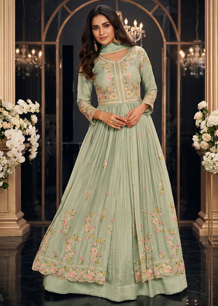 Sea Green Embroidered Lehenga Anarkali