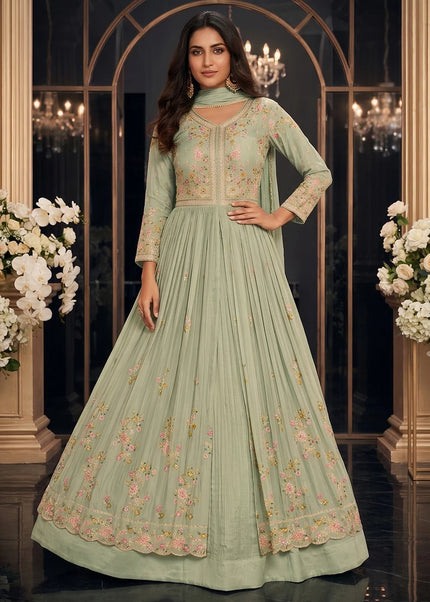 Sea Green Embroidered Lehenga Anarkali