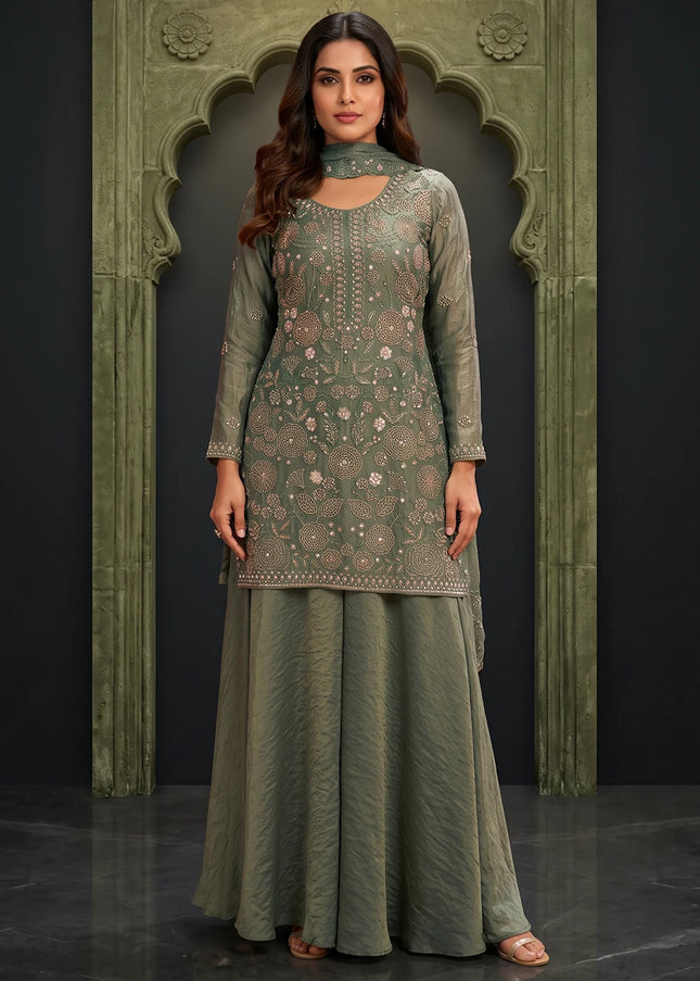 Green Embroidered Sharara Suit