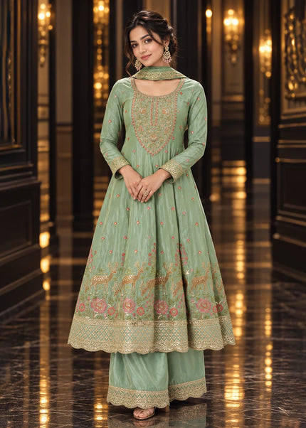 Sea Green Embroidered Palazzo Suit