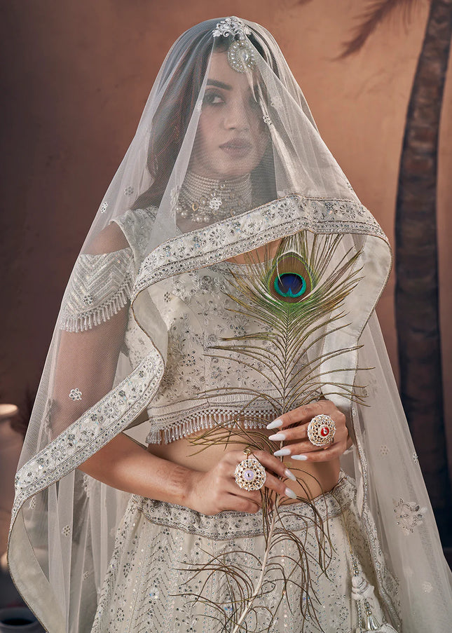 Offwhite Heavy Embroidered Bridal Lehenga Choli