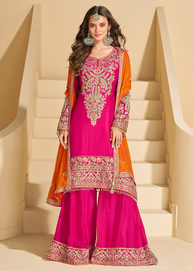 Pink Embroidered Sharara Suit