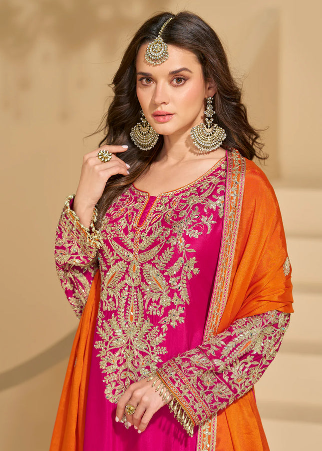 Pink Embroidered Sharara Suit