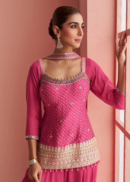Pink Embroidered Sharara Suit