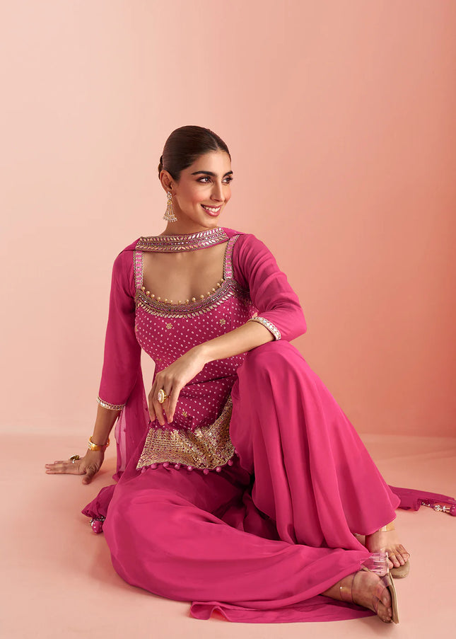 Pink Embroidered Sharara Suit