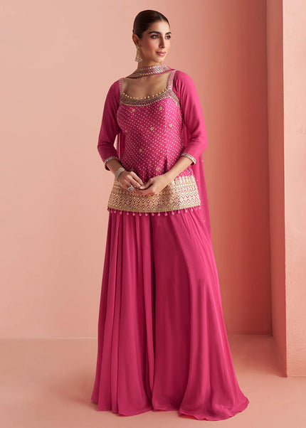 Pink Embroidered Sharara Suit