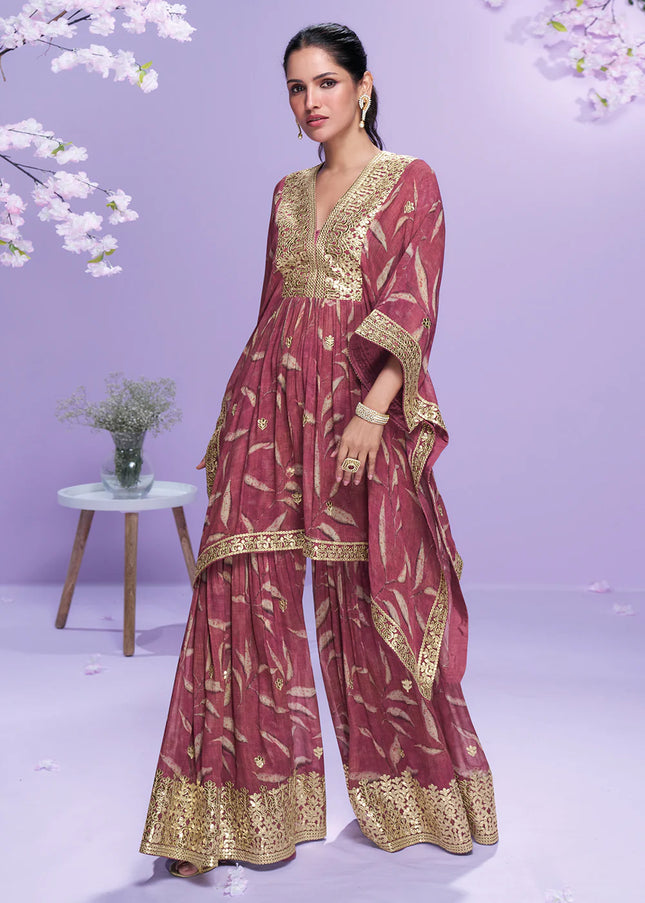 Pink Embroidered Gharara Suit