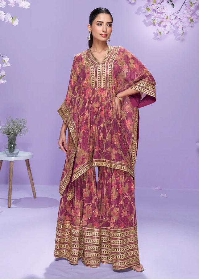 Purple Embroidered Gharara Suit
