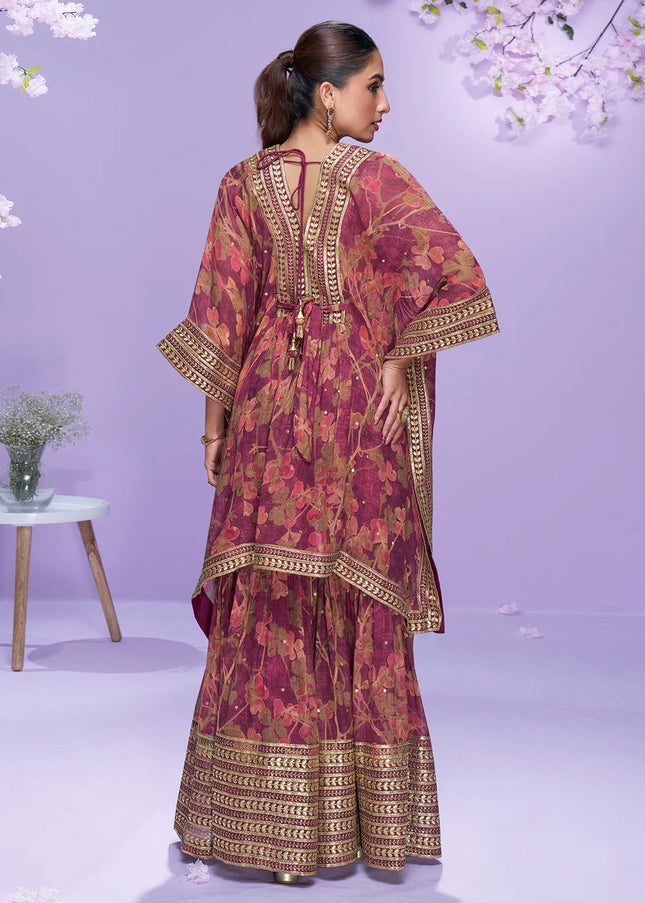 Purple Embroidered Gharara Suit