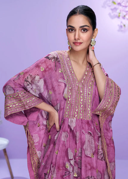Lavender Embroidered Gharara Suit