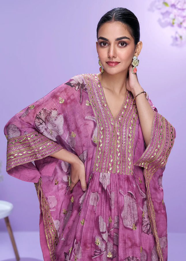 Lavender Embroidered Gharara Suit