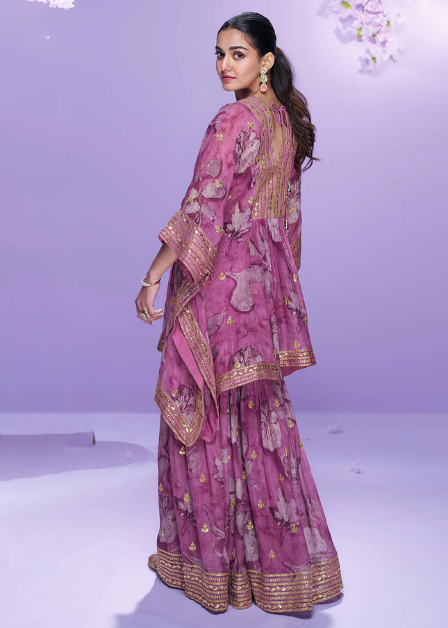 Lavender Embroidered Gharara Suit
