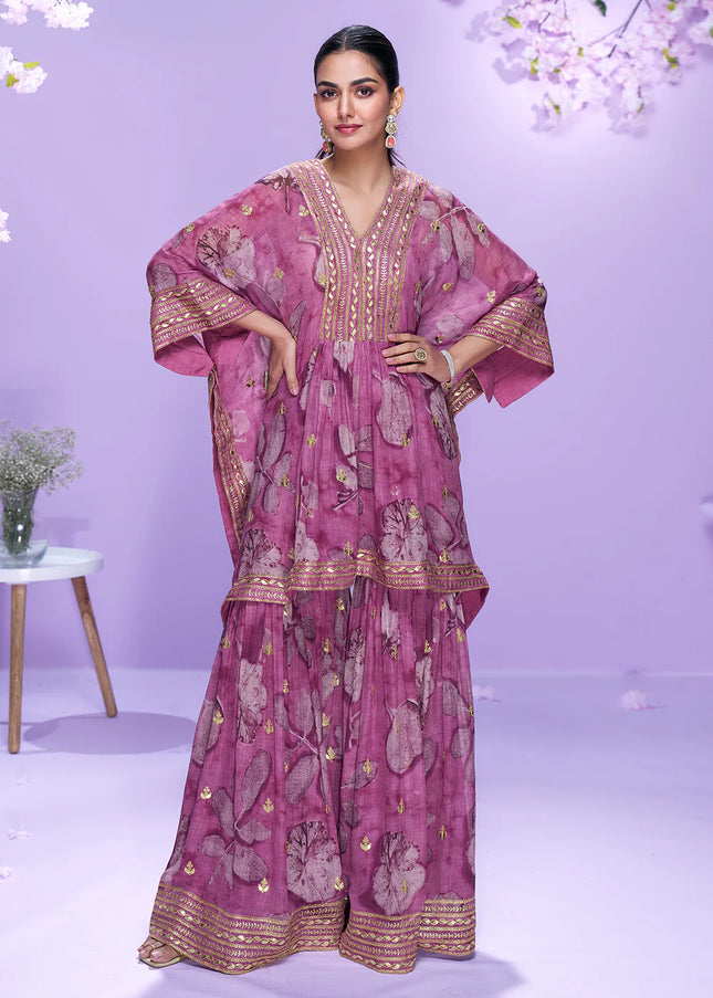 Lavender Embroidered Gharara Suit
