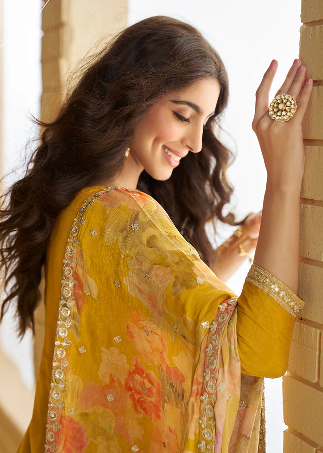 Mustard Yellow Embroidered Gharara Suit