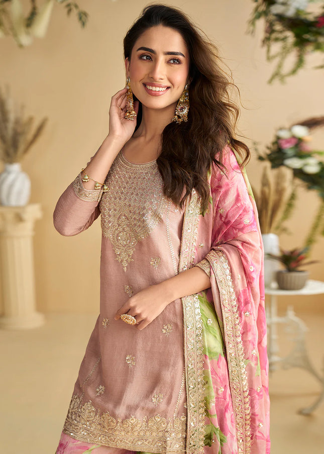 Pink Embroidered Gharara Suit