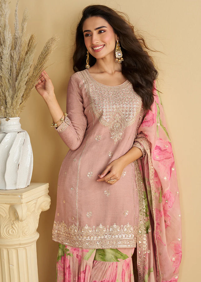 Pink Embroidered Gharara Suit