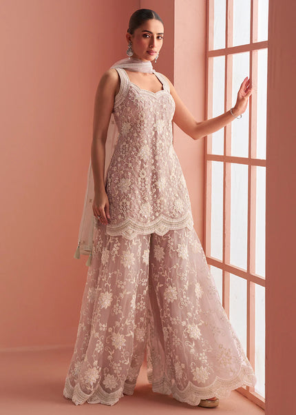 Pink Embroidered Sharara Suit