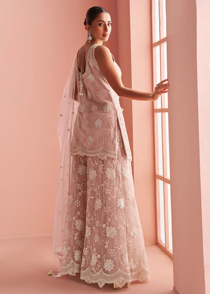 Pink Embroidered Sharara Suit
