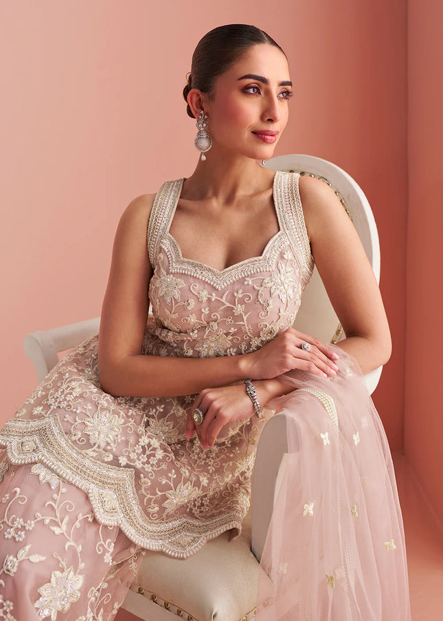 Pink Embroidered Sharara Suit