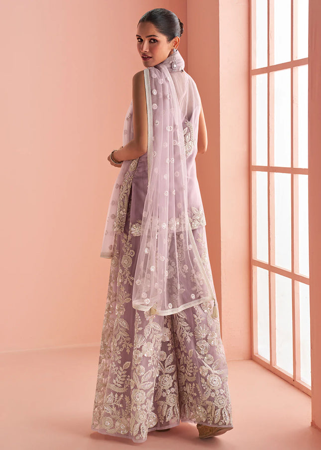 Lavender Embroidered Sharara Suit