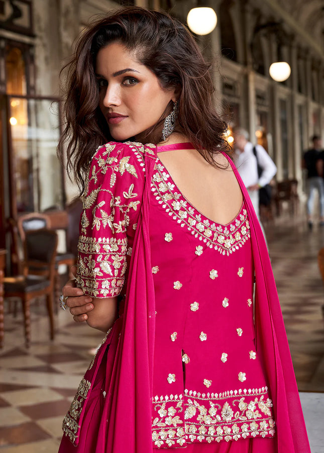 Pink Embroidered Sharara Suit