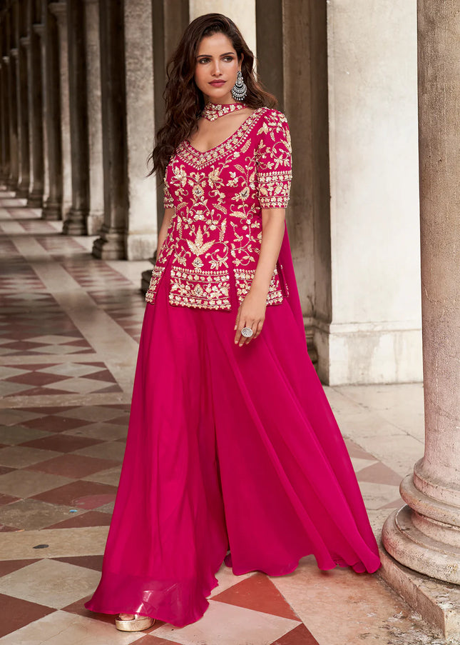 Pink Embroidered Sharara Suit