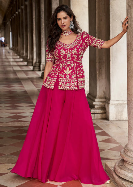 Pink Embroidered Sharara Suit