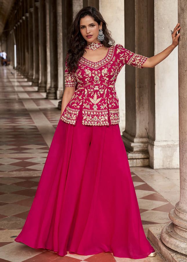 Pink Embroidered Sharara Suit