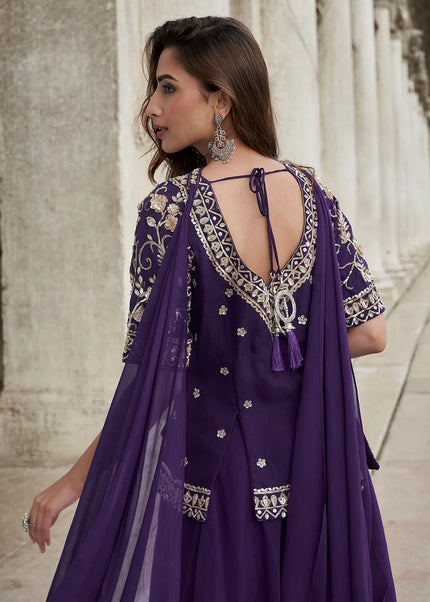 Purple Embroidered Sharara Suit