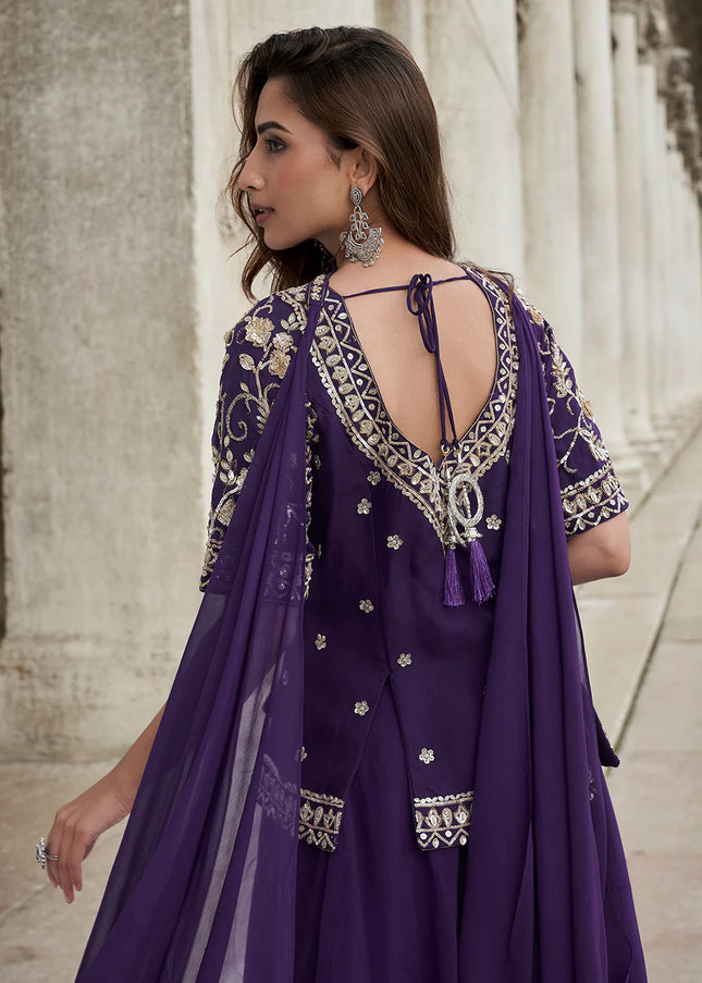 Purple Embroidered Sharara Suit