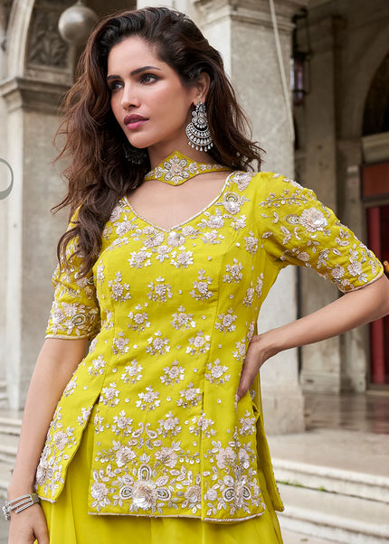 Yellow Embroidered Sharara Suit