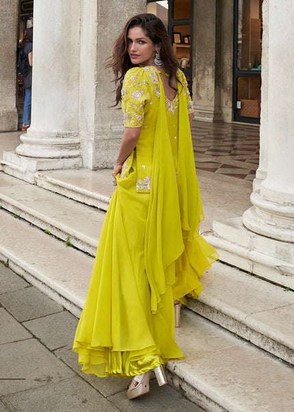 Yellow Embroidered Sharara Suit